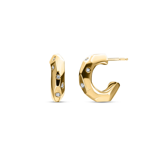 Faceted Diamond Golden Hoops