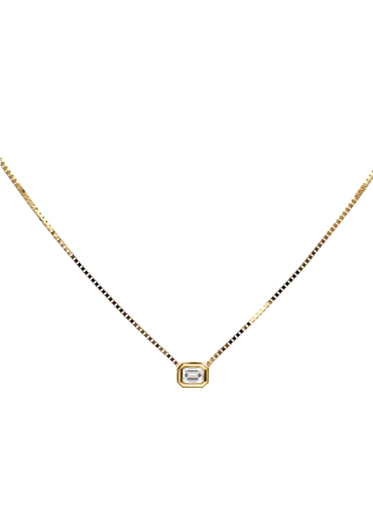 Horizontal Emerald cut diamond necklace